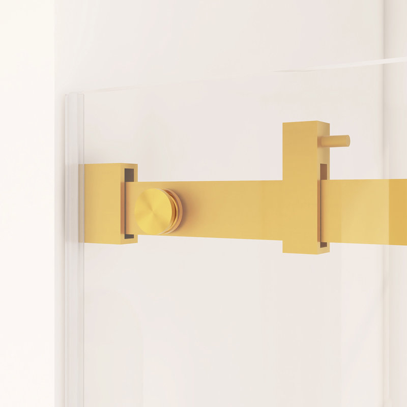 Frameless Single Sliding Shower Door With Tempered Glass, Brushed Gold