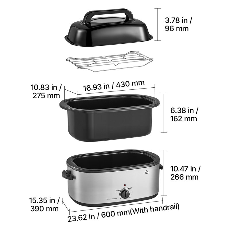 Electric Roaster Oven, 22 Qt 1450W, Turkey Roasting Pan with Viewing Lid, Adjustable Heat 150-450°F, Countertop Cooker with Defrost and Warm Options, Includes Removable Pan and Rack