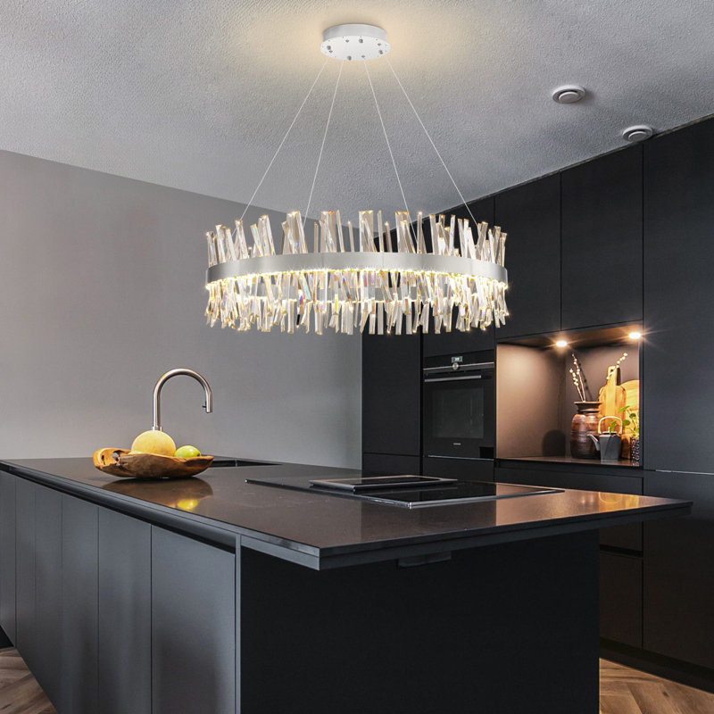 Lustre en cristal Glam, H 78 po x l 20 po x P 20 po, Noir mat