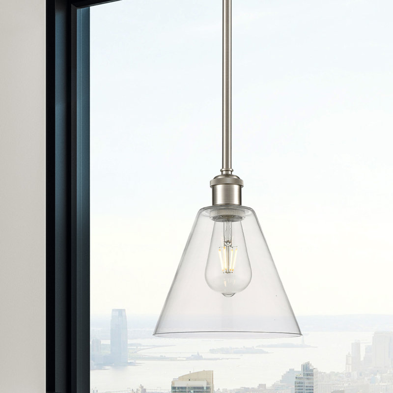 Luminaire suspendu sphérique à 1 lumière Allean, Transparent, H 42,75 po x l 8 po x P 8 po, Nickel satiné brossé
