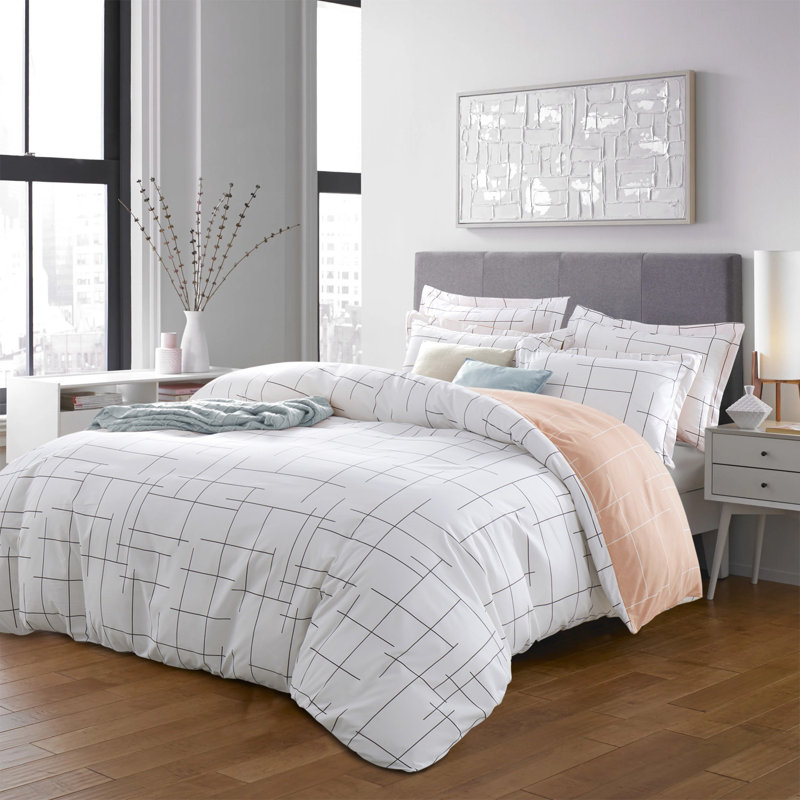 Eroz Microfiber Geometric Shapes Duvet Cover Set with Pillowcases, Super King Duvet Cover + 2 Standard Pillowcases, 