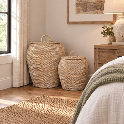 Paniers de rangement décoratifs en rotin tissé à la main avec couvercles