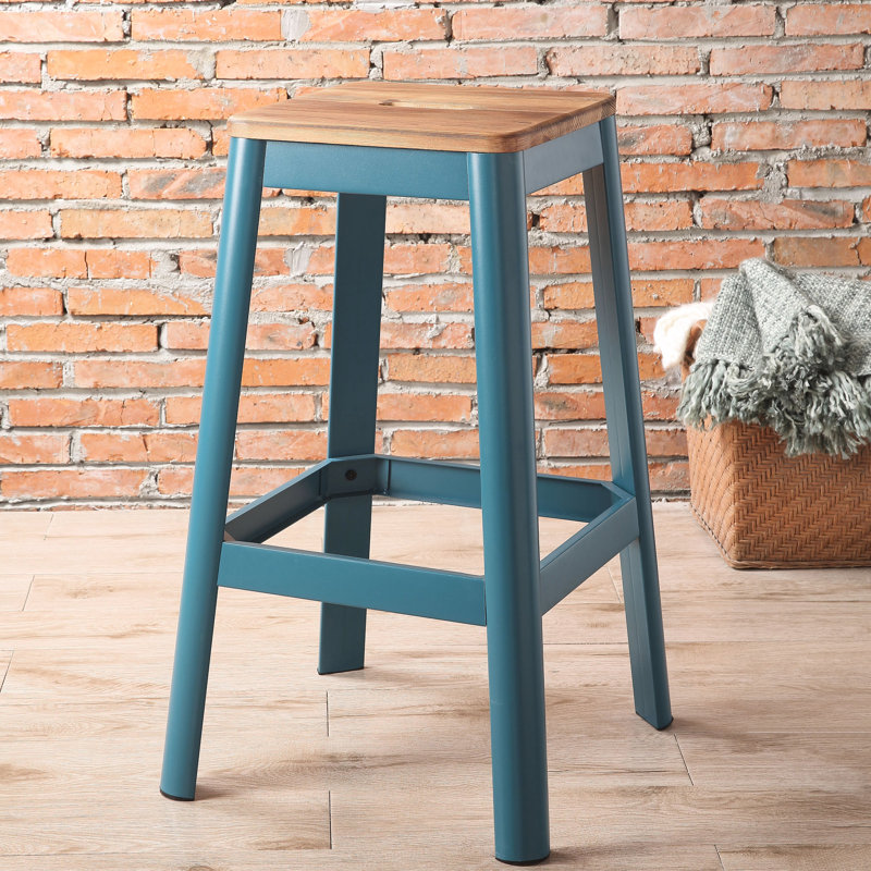 Tabouret de bar naturel et bleu sarcelle avec pieds en métal à finition stable pour la maison