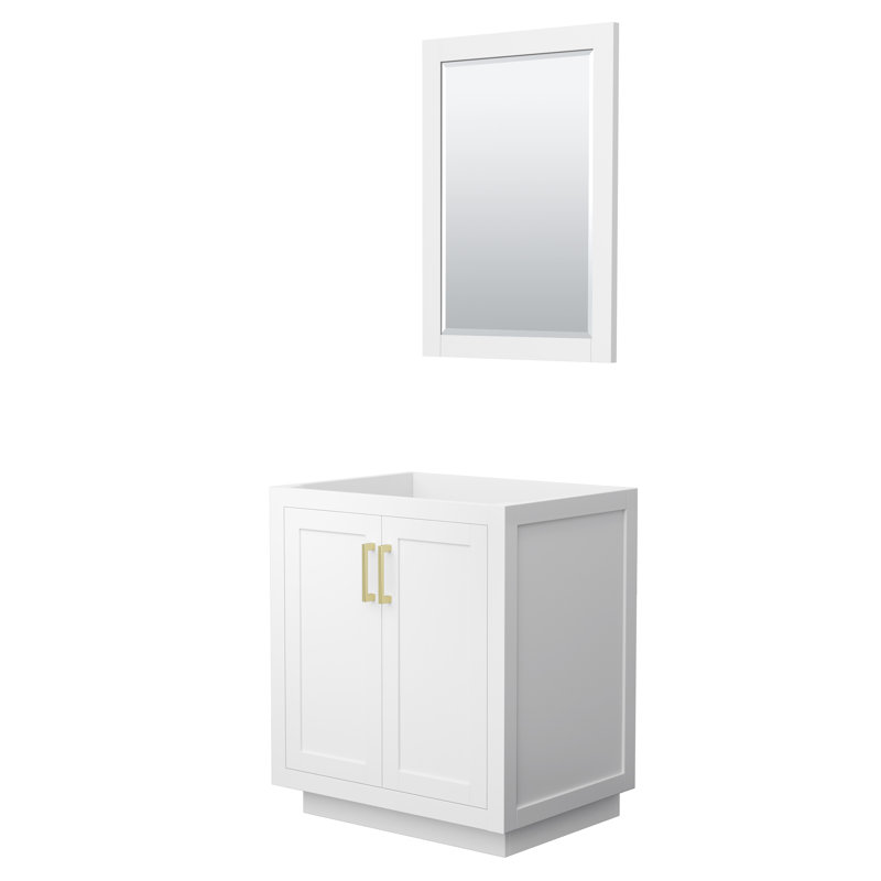 Base de meuble-lavabo simple autoportante 29,25 po avec miroir 24 po Miranda, Blanc / or brossé