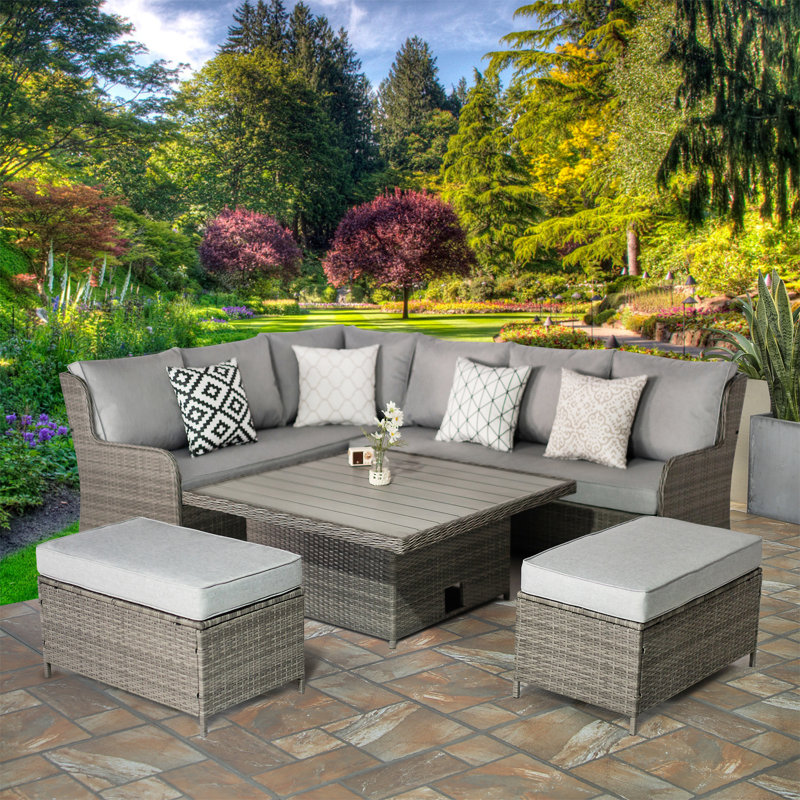 Miyana 7 - Person Patio Dining Set with Extendable Square Table , Cushions Included