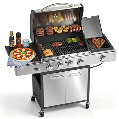 4-Burner Propane Gas Grill with Infrared Side Burner, 645 Sq In Multi-Surface Cooking System