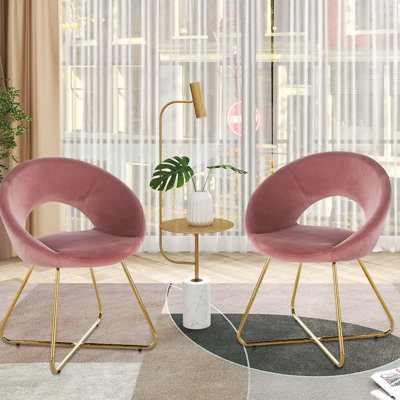Chaise moderne moderne en velours rose - 2 pièces avec cadre en métal doré et accoudoirs confortables pour le salon