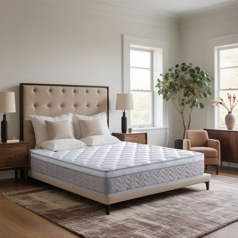 Matelas hybride mi-ferme en boîte avec mousse à mémoire de forme et ressorts ensachés, Grand lit