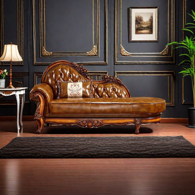 Chaise longue européenne en cuir massif