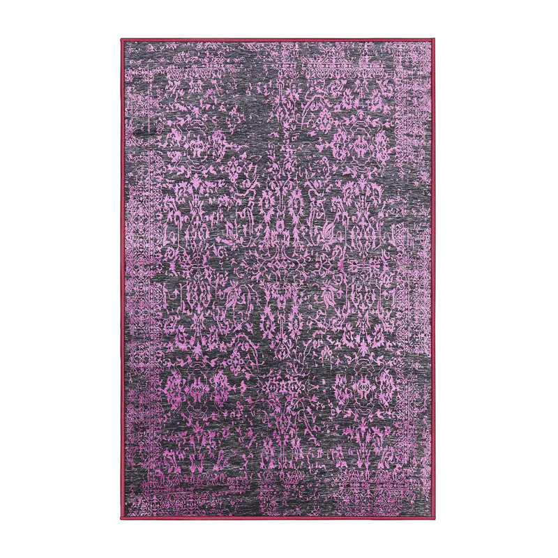Tapis oriental rose / noir Huguenot, Rectangle 5 pi x 8 pi