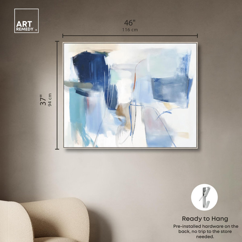 «Winter White I», reproduction sur toile bleu sarcelle par Art Remedy, H 37 po x l 46 po, Cadre argenté