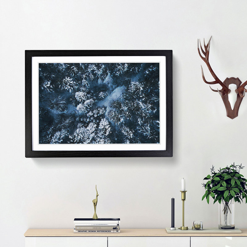 Winter Forest in Bavaria Germany - Picture Frame Painting Print, Black Framed, 27cm H x 36cm W x 2cm D
