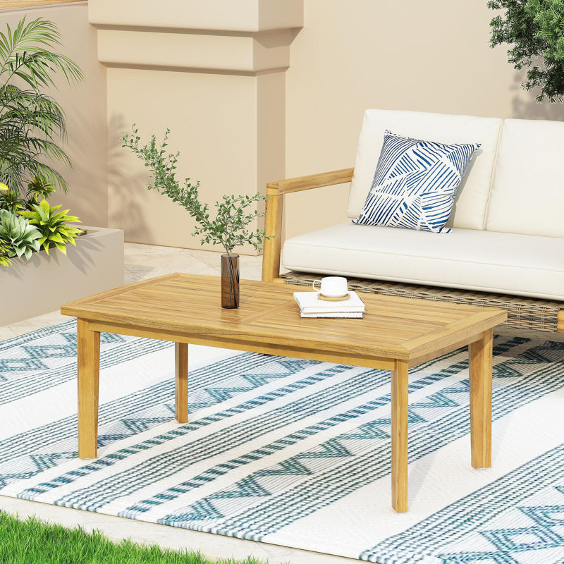 Outdoor Acacia Wood Rectangular Coffee Table, Teak, 43.25" W X 23.50" D X 17.00" H