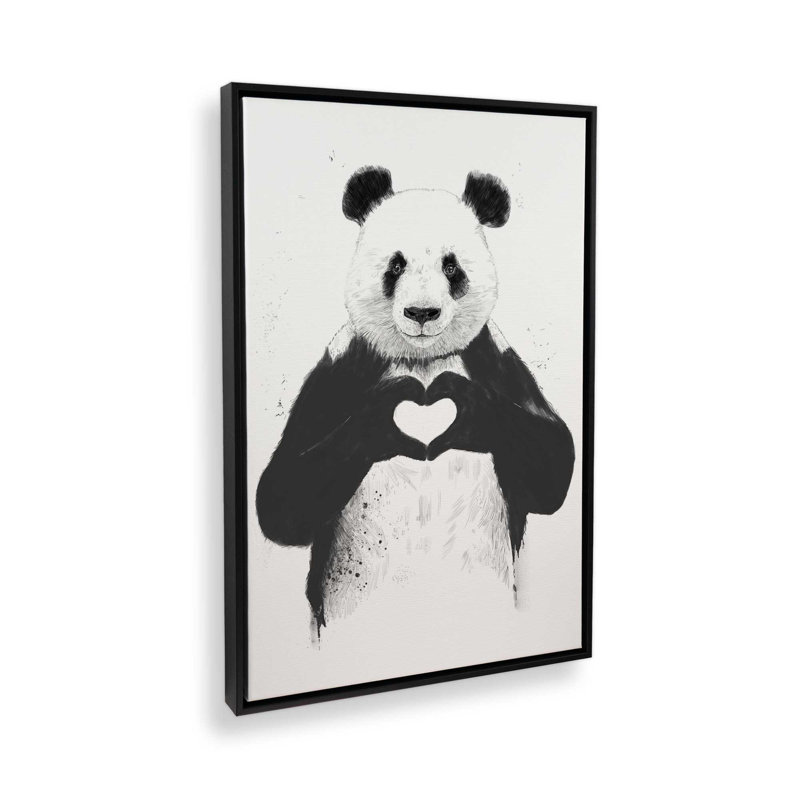 Panda Love en noir et blanc, Impression encadrée sans passe-partout, H 12,75 po x l 8,75 po, Noir satiné