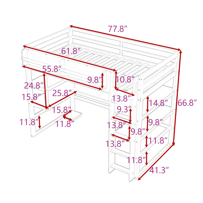Loft Bed with Dual-Level Storage Shelves, Smart Tech Integration, and Desk, Twin, Green