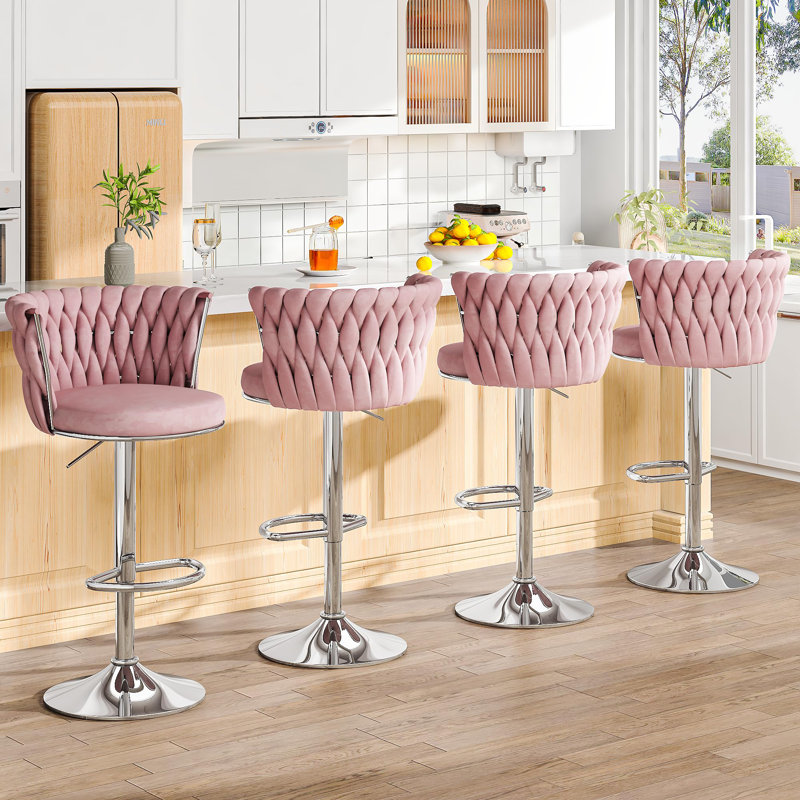 "Luxury Velvet Swivel Bar Stools - Adjustable Height, 360° Rotation & 350 lbs Capacity for Kitchen/Bar, Cream, 2