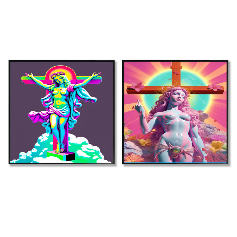 «Barbie Jesus Vibrant Rainbow Colors», 2 pièces, Cadre flottant noir, H 16 po x l 33 po