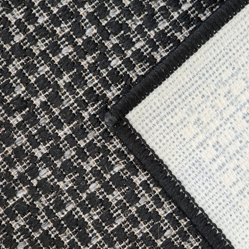 Non Slip Plain Solid Rug Flat Weave Kitchen Living Room Carpet, Rectangle 60 x 230 cm, Black