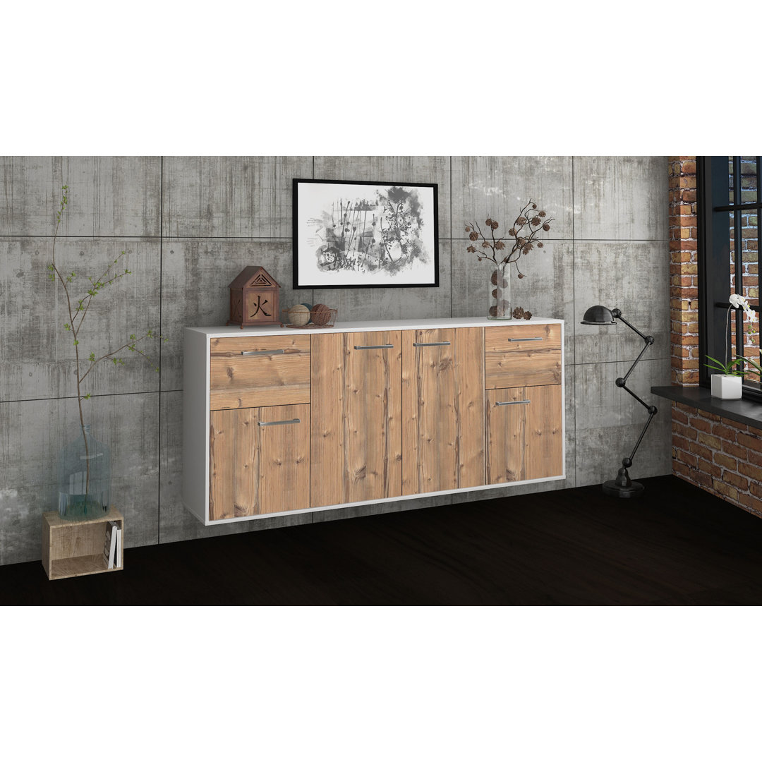 Sideboard Babrow, Farbe: Rot/Weiß, Fliegend/Metallgriffe, Größe: 180x79x35 cm