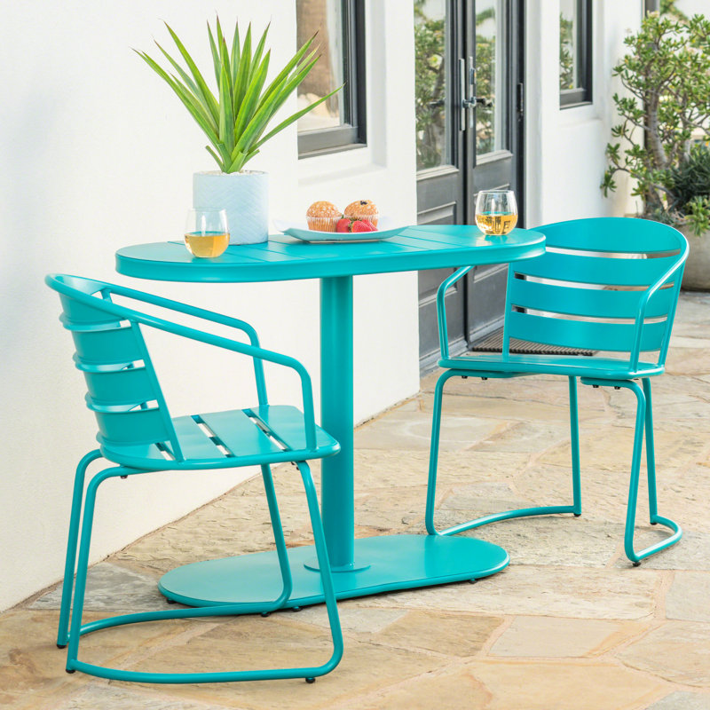 Patio Bistro Furniture - Fer de jardin en fer bleu sarcelle, mat, 2 chaises et table ovale