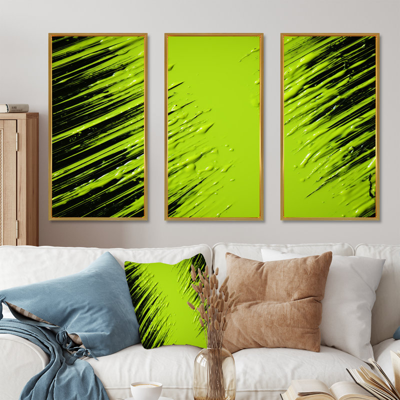 Collage tropical - Collages abstraits, art mural, Cadre flottant doré, H 28 po x l 36 po x P 1 po