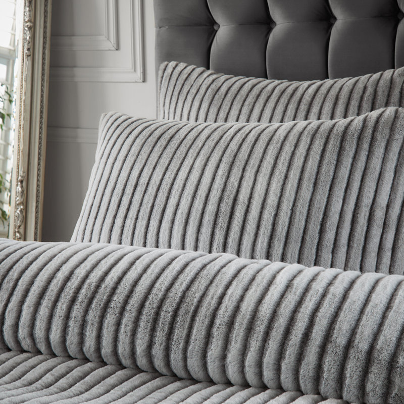 Alpine Polyester Striped Duvet Cover Set with Pillowcases, Grey, King Duvet Cover + 2 King Pillowcases