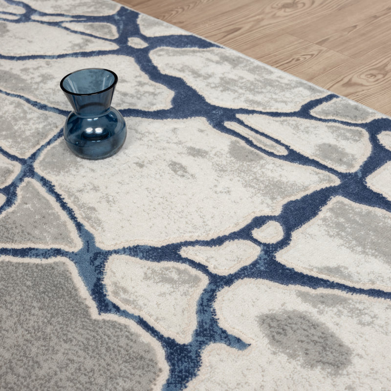 Abani Skelton Collection ATL200C Contemporary Web Grey Blue Area Rug, Rectangle 5'11" x 8'11"