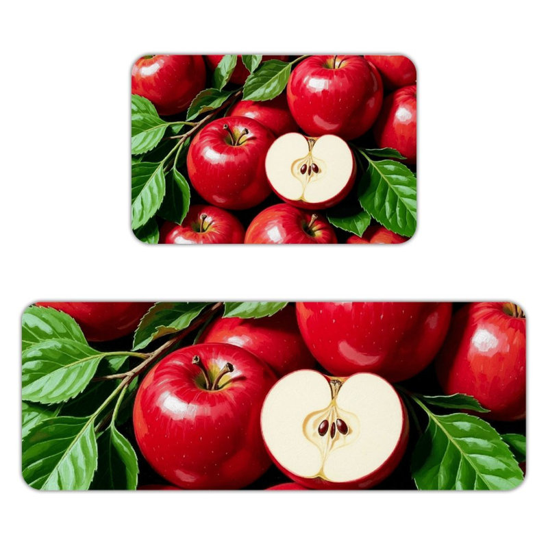Ensemble de 2 pièces : tapis de sol en flanelle, moitiés de pommes rouges (gros plan)