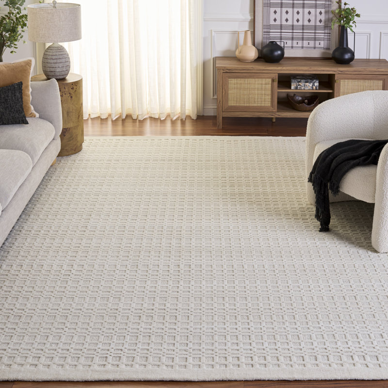 Keyonie Hand Loomed Wool/Cotton Geometric Rug in Ivory, Rectangle 8' x 10'