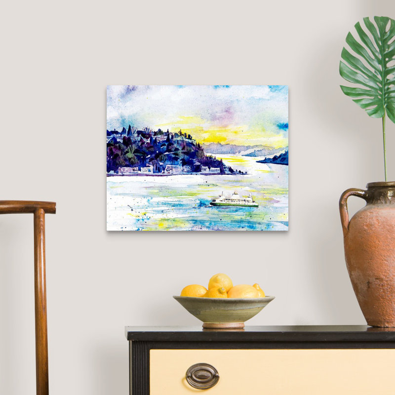 "Elliott Bay ferry-Seattle, Washington" par Eleanor Doughty, reproduction d’art sur toile, H 16 po x l 20 po x P 1,25 po