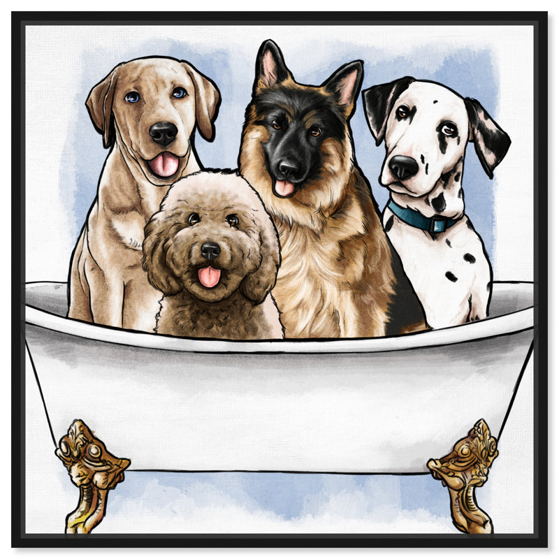 «Bath and Laundry Big Pups in The Tub», impression sur toile, Cadre noir, H 12 po x l 12 po