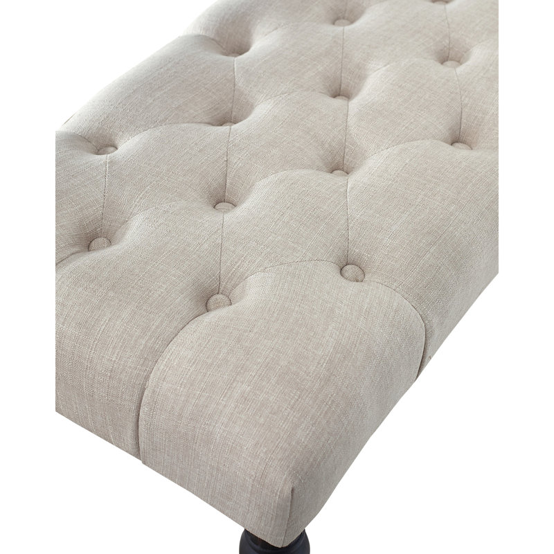 Fabric Dining Bench In Tan, Solid Wood Structure & Wavy Legs, 48"W X 16"D 19.5"H Tan For Dining, Frame And Turned Feet,, Tan
