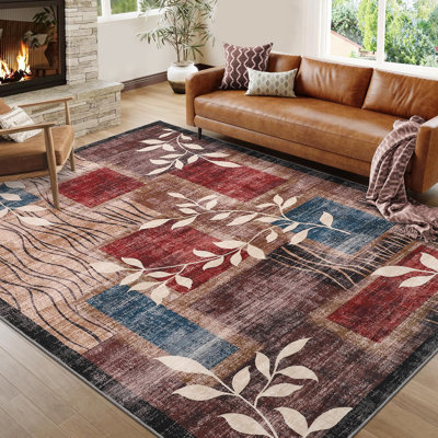 Machine Washable Rug with Rubber Backing for Living Room Modern Non-Slip Dining Room Rug Easy-Cleaning Geometric Floor Carpet for Bedroom Hallway Kitchen Office Playroom