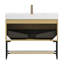 Meuble-lavabo de salle de bain 36 po Yolan, armoire de rangement autoportante en contreplaqué rayé avec tiroir et tablette ouverte, lavabo encastré en résine rectangulaire encastré blanc pré-assemblé, couleur grain de bois de chêne Corolla-991448635