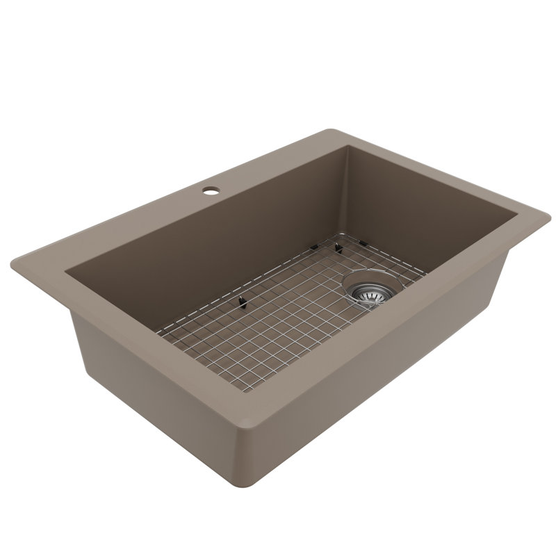 Ensemble d'évier de cuisine à simple cuve encastrable 33 po x 22 po Karran Quartz, Béton