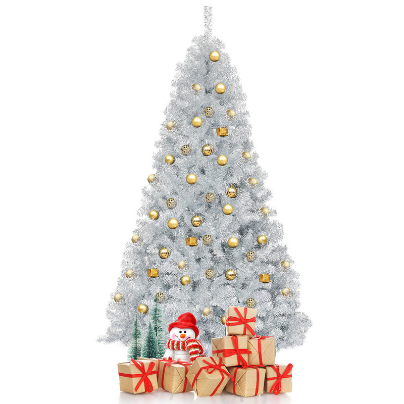 Arbre de Noël artificiel à charnière argent 7,5 pi