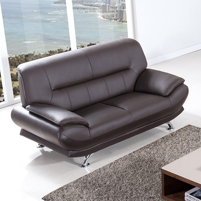 Holbrooke 68" Faux Leather Pillow Top Arm Loveseat, Dark Chocolate Faux Leather
