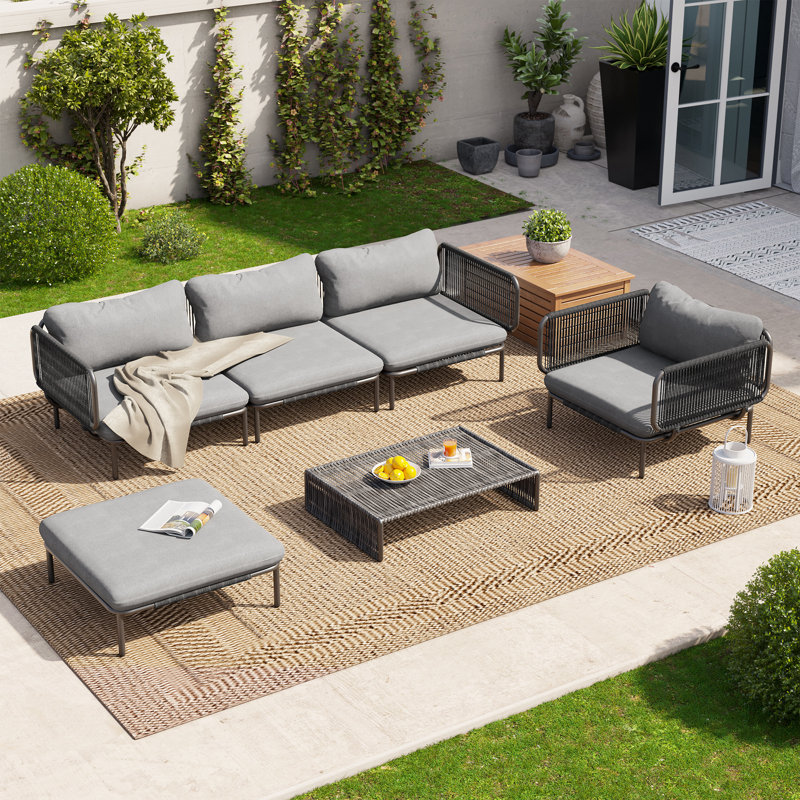  Canapé modulaire de patio pour 5 personnes avec coussins Imir, Coussin gris / cadre noir
