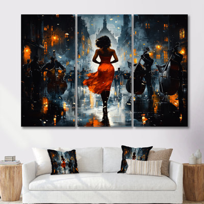 Orange Jazz Music In Harlem City III - Music Jazz Wall Decor Set