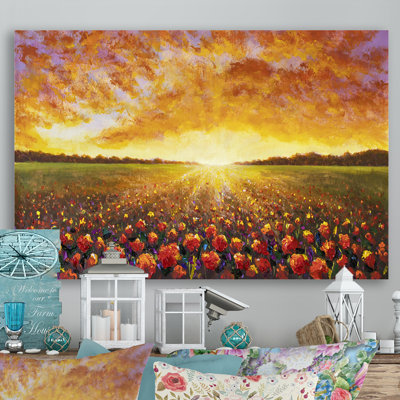" Sunset On Poppies Wildflowers Field "