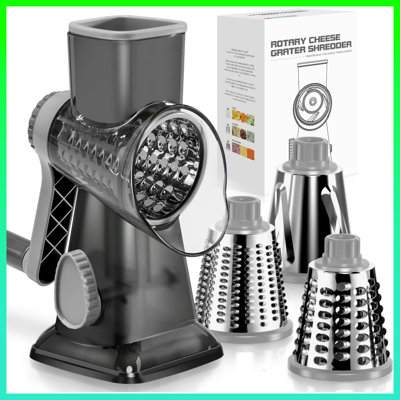 3-In-1 Rotary Cheese Grater – Effortless Hand Crank Shredder With Stainless Steel Blades | Super Stable Suction, Smooth Labor-Saving Handle | Perfect For Cheese, Veggies, Nuts & Chocolate， Dark Grey SP