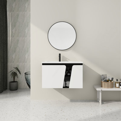 Meuble-lavabo mural flottant 32 po avec lavabo simple et porte d'armoire à fermeture en douceur 32 po