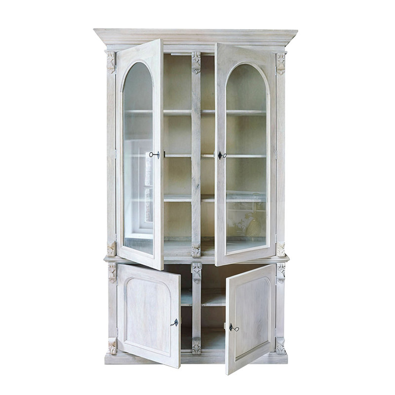 Bois blanc massif + vitrines en verre