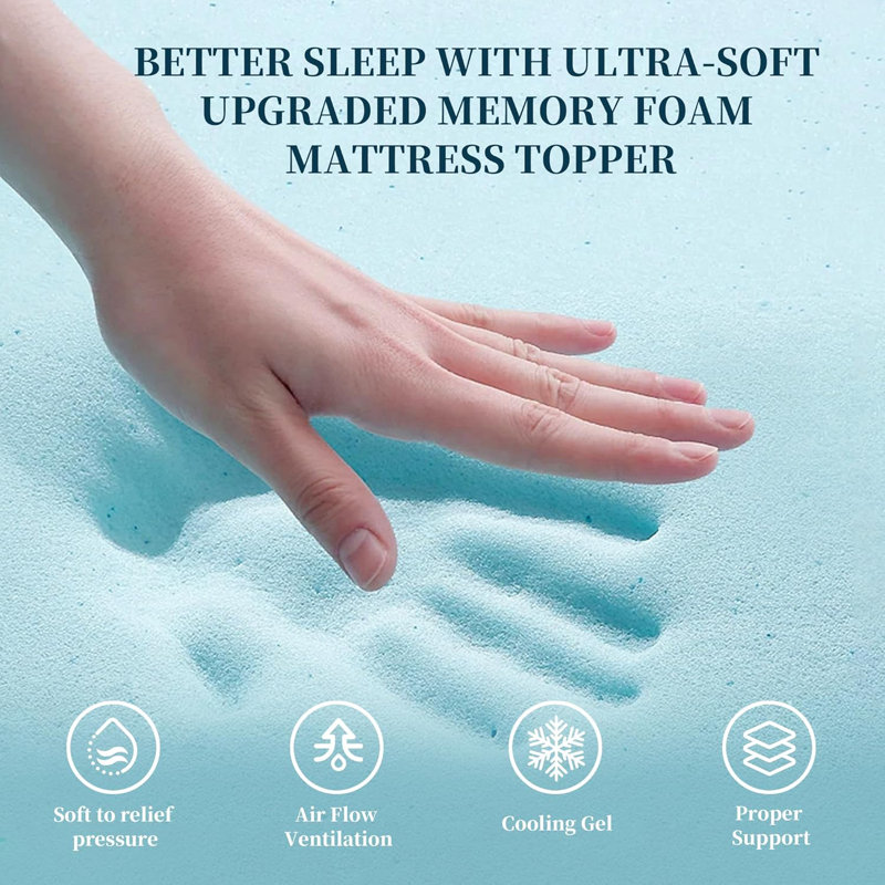 Queen Mattress Topper, 2 Inch Gel Memory Foam Egg Crate Mattress Topper, Cooling Breathable Lightweight Adjustable Pressure Relief Mattress Topper for Bedroom