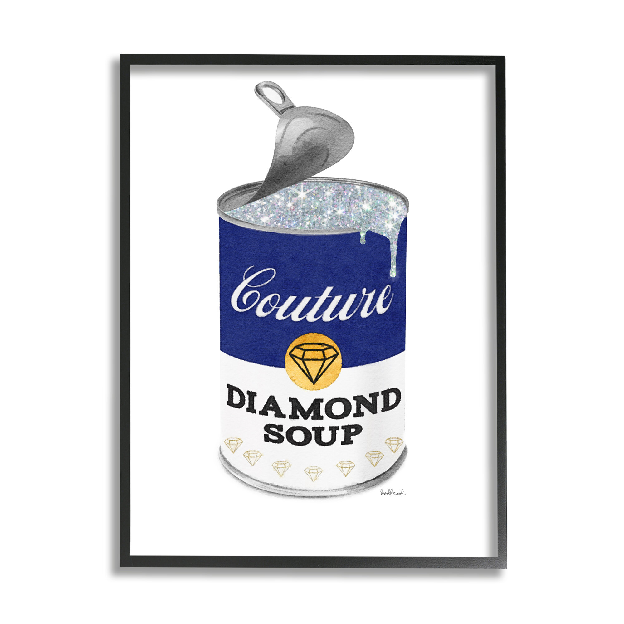 Couture Blue Condensed Diamond Soup Can Sparkle Pattern Framed On Wood by  Amanda Greenwood Print