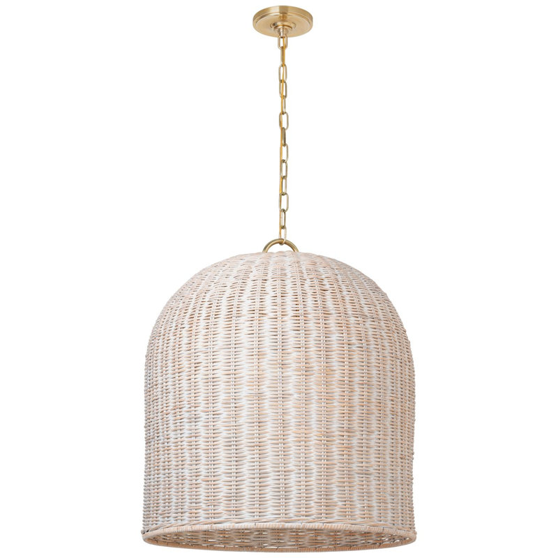 Nancy 3 - Light Pendant, 28.25" H x 25.25" W x 25.25" D, White Wicker, Soft Brass