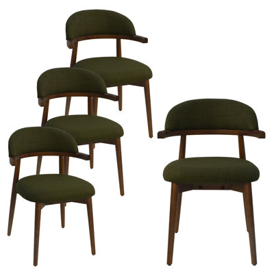 Chaises de salle à manger rembourrées avec structure en bois massif, siège rembourré en tissu de lin et dossier incurvé, chaises d'appoint modernes pour salle à manger, coin cuisine et petit-déjeuner, ensemble de 4