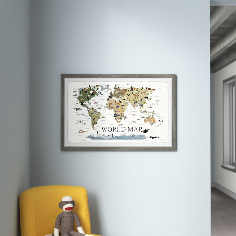 «Bloch World Map of Animals», reproduction encadrée, H 12 po x l 18 po x P 1,5 po