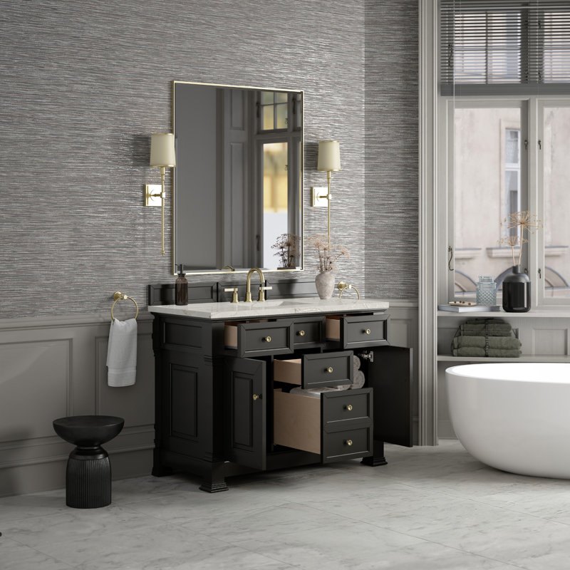 Brookfield 48'' W Single Vanity, Widespread, Victorian Silver, Black Onyx