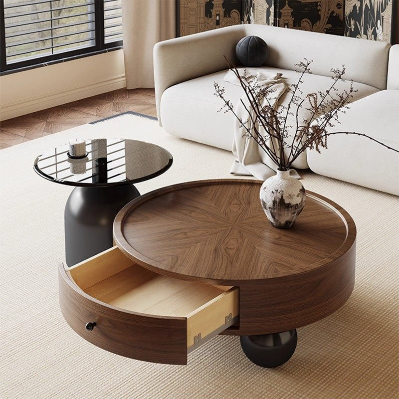 Ensemble de tables basses gigognes noyer et verre, H 17,72 po x l 44,88 po x P 31,5 po